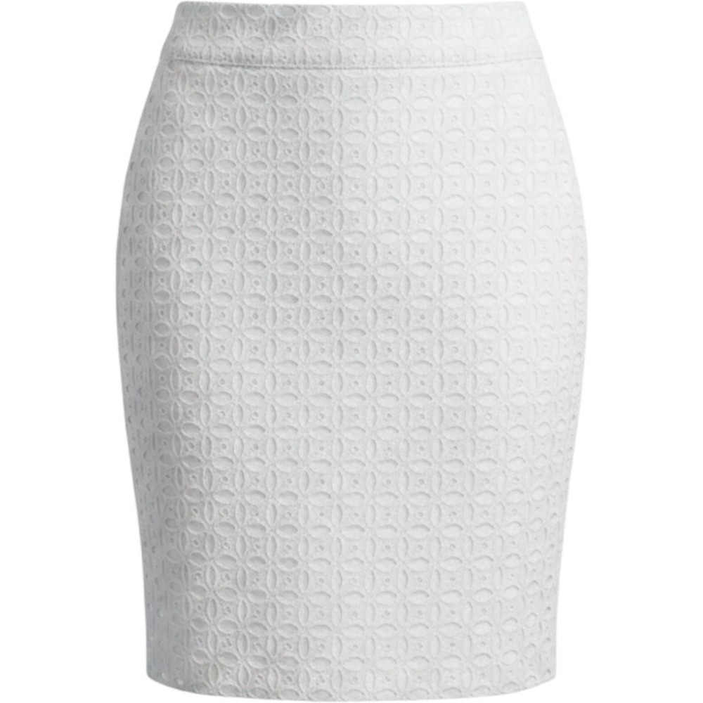 Ann Taylor LOFT White Eyelet Cotton Pencil Skirt Size 2 Summer Bridal Classic